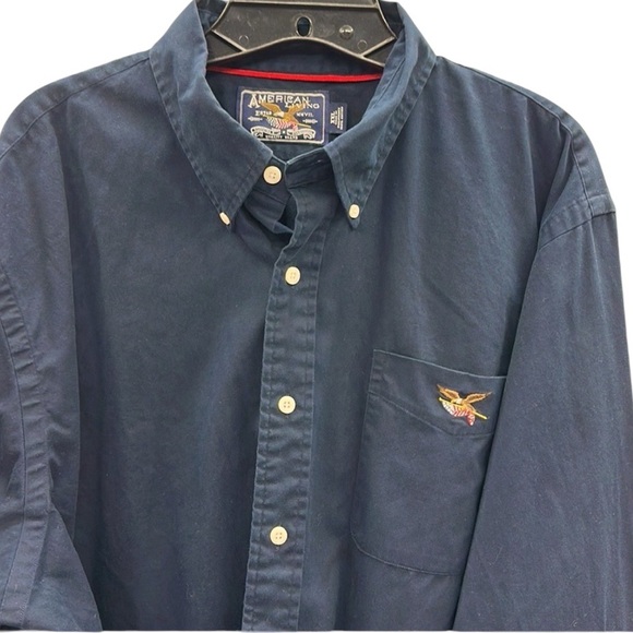 Vintage Cotton American Living Navy Blue Button Down Long Sleeve Logo Shirt XXL - Picture 4 of 6